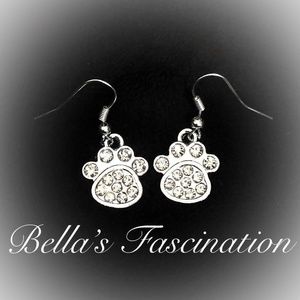 Crystal Paw Print Earrings Silver